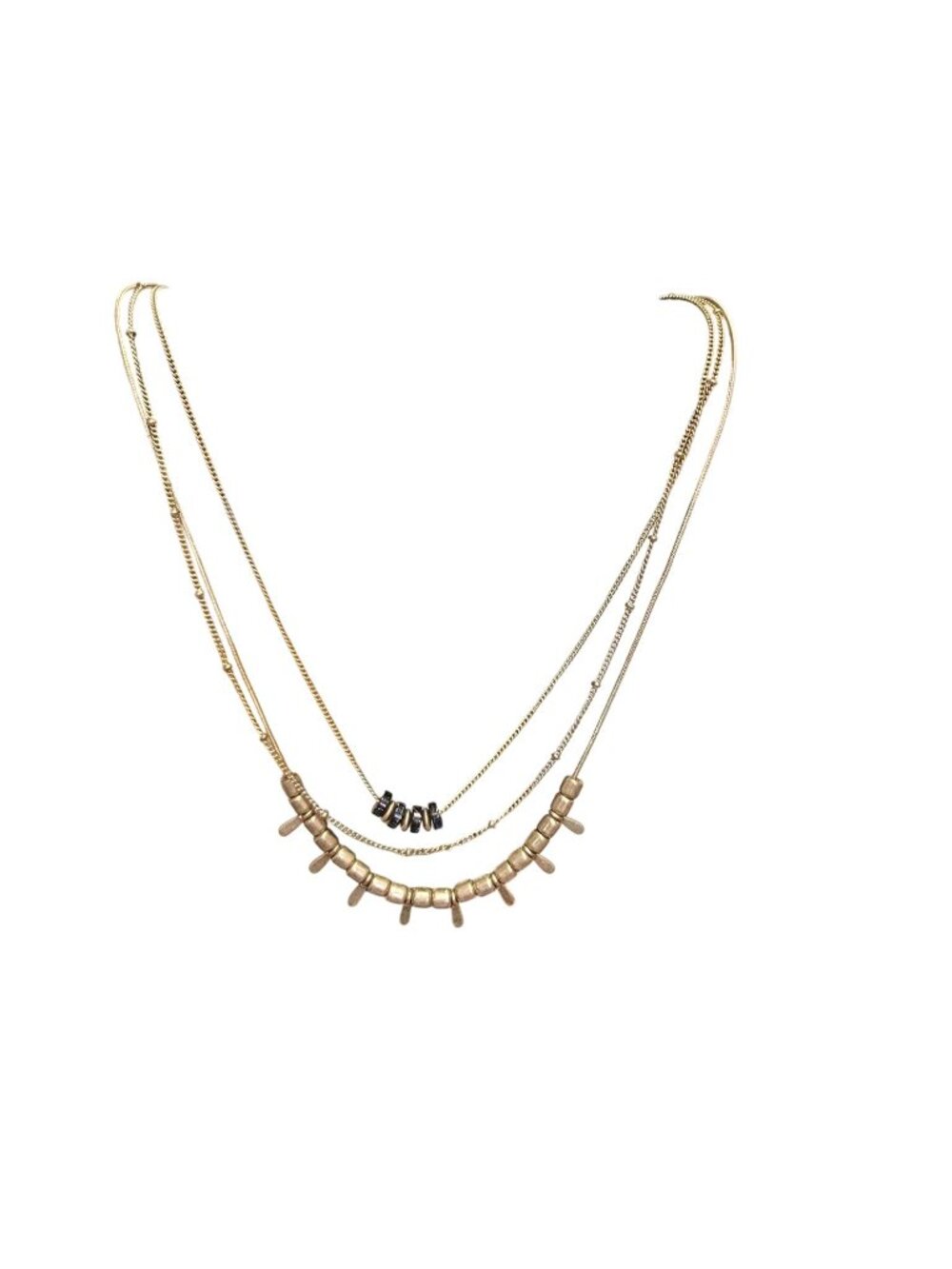Universal Thread Layered Necklace With Gold & Black Beads